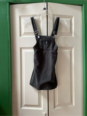 Ribbed Green Overalls Mini Dress with Adjustable Straps